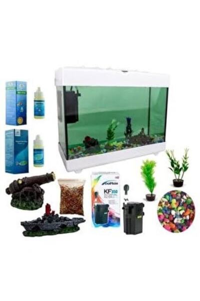 Petshop Akvaryum Set - Dekor - Bakım Malzemesi - Yapay Bitki - Yem - Filtre