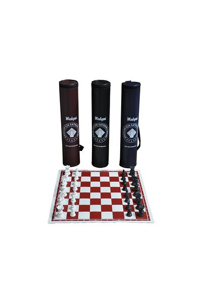 mrtbilisim Median Chess Set with Roll Leather Bag Large Size School Group Chess Set with Carrying Bag Chess