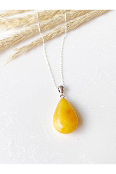 Amberistan Süt Rengi Kehribar Kolye, Baltık Kehribar Kolye, Kehribar Takı, 925 Ayar Gümüş Kolye Kehribar Kolye