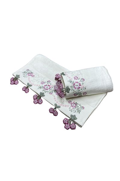 Karacan Πετσέτα χεριών Daisy 50*85 Cotton Dowry Κεντημένη Βελούδινη