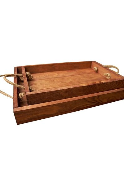 Trend Kitchen Set of 2 Hawk Wooden Rectangular Rope Decorative Trays