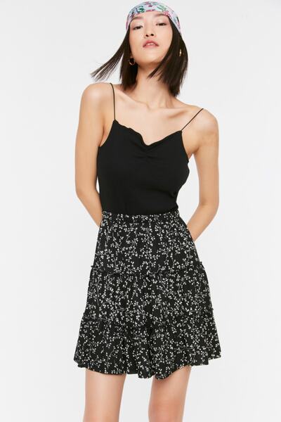 Trendyol Collection Black Patterned Flounce Knitted Skirt