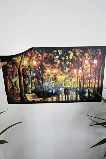 statik kağıt Çerçeve Görünümlü Tutunma Özellikli Statik Tablo Işıklı Sokak 70 - 40 Cm