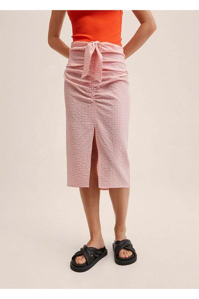 MANGO Woman Gingham πλισέ φούστα