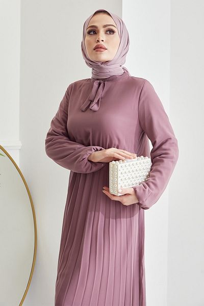 InStyle Plissiertes Limelda-Chiffon-Hijab-Kleid – Staubige Rose