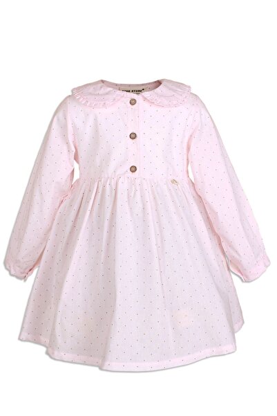 YUMURCAKEVİ Kız Çocuk Uzun Kollu, %100 Pamuk, Baharlık Pembe Elbise, Kız Çocuk Özel Gün Elbise. Bebek Elbise