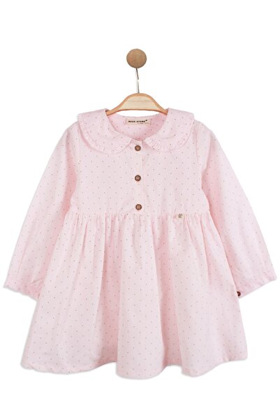 YUMURCAKEVİ Kız Çocuk Uzun Kollu, %100 Pamuk, Baharlık Pembe Elbise, Kız Çocuk Özel Gün Elbise. Bebek Elbise