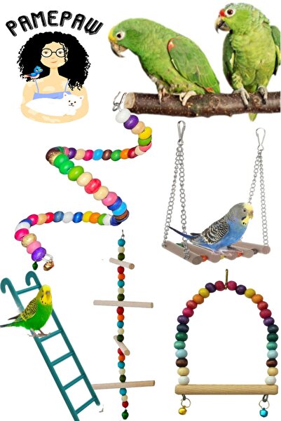PAMEPAW Muhabbet Kuşu Ve Papağanlar Için Mega Salıncak Oyuncak Seti 5'li