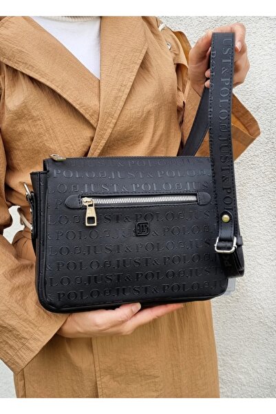 Just Polo Kadın Siyah 6 Bölmeli Çapraz Çanta Omuz Çanta Postacı Çantası