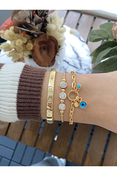 Richard Jewell طقم أساور الفاتورة مطلي بالذهب للنساء مكون من 3 قطع