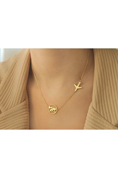 Dmn telkari Silver 925 Ayar Gümüş Uçak Dünya Haritası Kolye