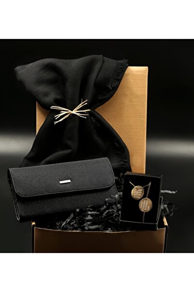 Genel Markalar Siyah Şal& Siyah Kadın Cüzdanı& Nazar Boncuklu Dualı Gold Kapl...