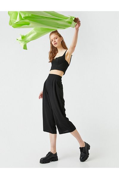 Koton High Waisted Wide Cropped Culotte Trousers