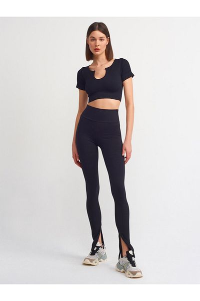 Dilvin 70320 Slit Detailed Tights-black