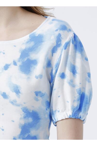 Aeropostale Bisiklet Yaka Standart Kalıp Desenli Beyaz - Mavi Kadın Elbise -k-tenas