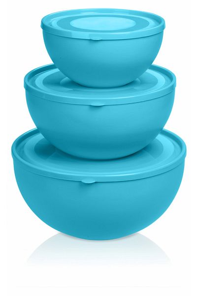 Melkan Home Round Bowl with Lid Set of 3 Turquoise Color (0.6L 2.5L 4L)