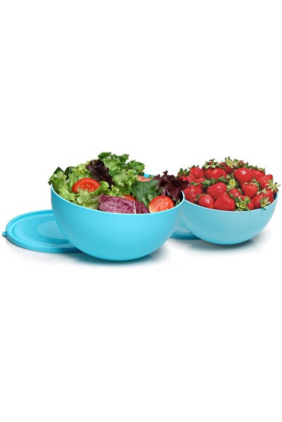 Melkan Home Round Bowl with Lid Set of 3 Turquoise Color (0.6L 2.5L 4L)