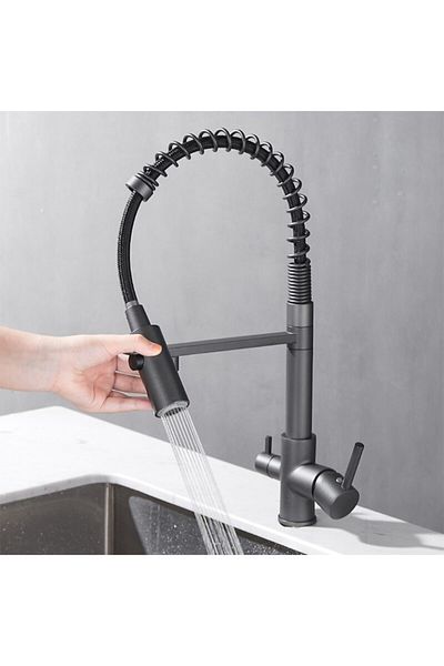 OEM Kitchen Sink Faucet with Dual Flow Water Purification Outlet Anthracite Gray Spiral 7 Years Warranty Imported