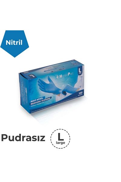 Has-Pet Blue Nitrile Powder Free Gloves - L