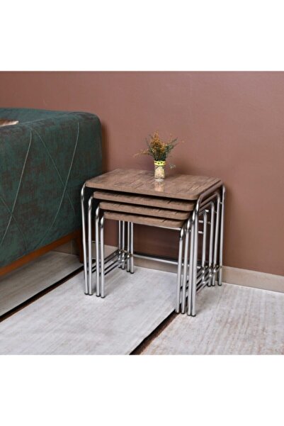 Genel Markalar Zigon Sehpa Nikelaj Kaplama Metal Ayaklı Mermer Desen