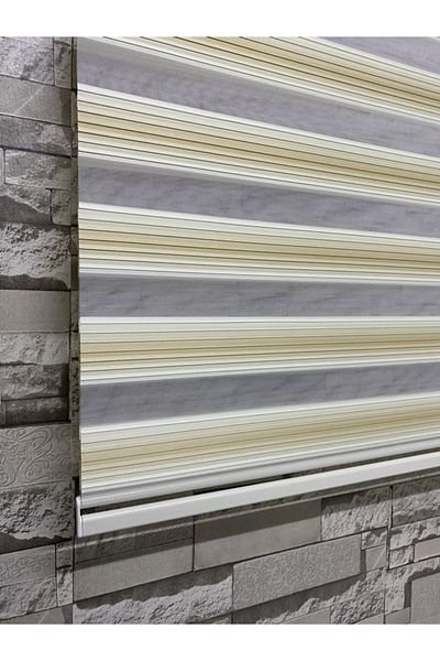 PERDECİNİZ Cream Color Transitional Narrow Pleat Zebra Roller Blinds (Skirt Part Plain)