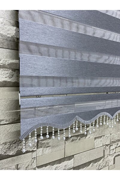 PERDECİNİZ Antrasit Gri Renk Zebra Perde(etek Boncuklu)
