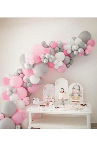 MERİ PARTİ Pink Gray White Balloon Chain