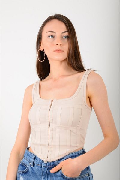 megapol giyim Γυναικείο κορσέ μπεζ κορσέ Crop Top