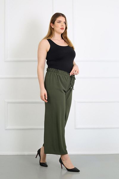By Alba Collection Women's Khaki Ayrobin Fabric Standard Size Trousers with Elastic Waist