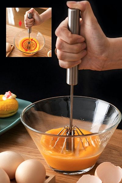 M Mimoza Park Practical Stainless Steel Push Automatic Whisk Metal Beater 1 Piece Length 27cm
