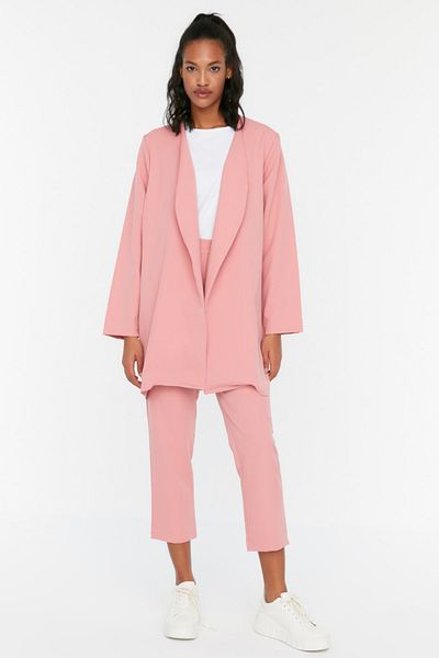 Trendyol Modest Dusty Rose öves kabát-nadrág szőtt öltöny TCTSS21AU0313