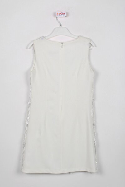 incity Kız Çocuk Ekru Beyaz Payetli Elbise