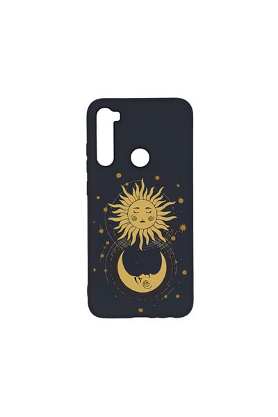Merwish حافظة سيليكون متوافقة مع هاتف Xiaomi Redmi Note 8 بتصميم الشمس والقمر باللون الأسود