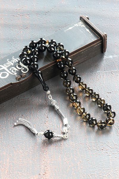Tesbih Otağı Starling Cut Fire Amber Rosary with Silver Tassels