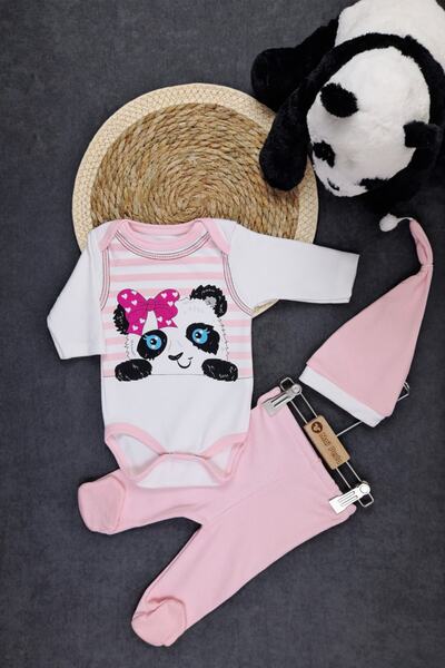 Mini Bird Panda Printed Baby Girl 3 Piece Set