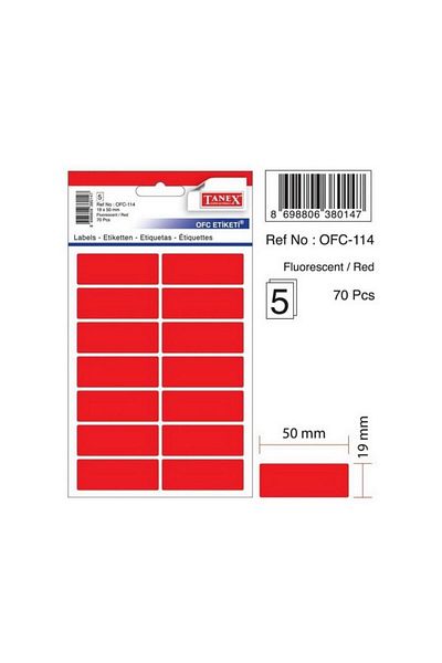 Tanex Ofc-114 19x50mm Neon Red Office Label 70 Pieces/Pack