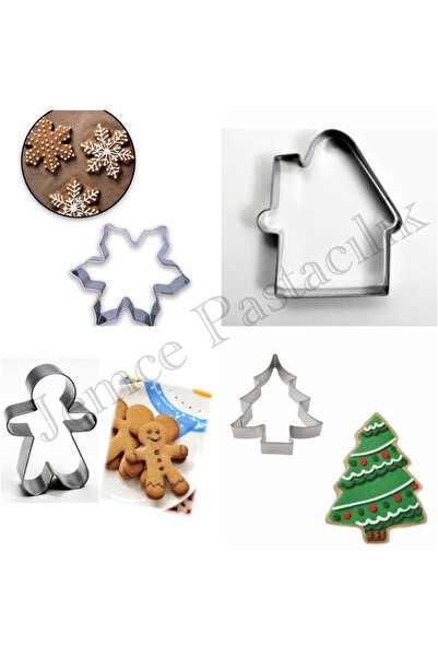 DMS DEKOR Yılbaşı 4 Lü Kar Tanesi -ev - Çocuk - Çam Ağacı Metal Kurabiye Kalıbı Set