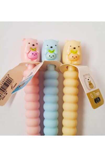 Mahi Max Ayıcıklı Perfect 07 Uçlu Versatil Kalem - 3 Adet Pembe Mavi Kavuniçi