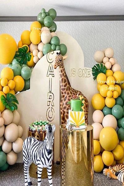 Trend Hediye Sepeti Pastel Mold Green Sage Sea Sand Mustard 100 Pcs Safari Balloon Chain Retro