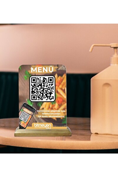 Bk Gift Restoran & Cafe & Barlara Özel Ahşap Standlı Pleksi Qr Kod Menü-2