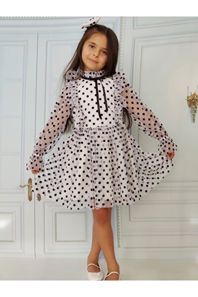 Genel Markalar Kız Çocuk Puantiyeli Tül Elbise ve Toka