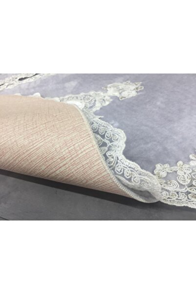 Bonny Home Gray Lisa 3-Piece Dowry French Lace Appliqued Toilet Seat Set Bathroom Carpet Mat Set