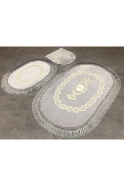 Bonny Home طقم مرحاض مكون من 3 قطع باللون الرمادي البيضاوي الحصري، طقم سجادة ...