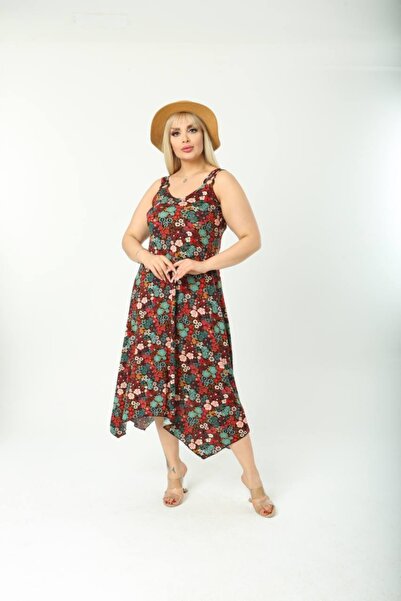 ModaSehle Women's Plus Size Buckle Strap Floral Pattern Dress