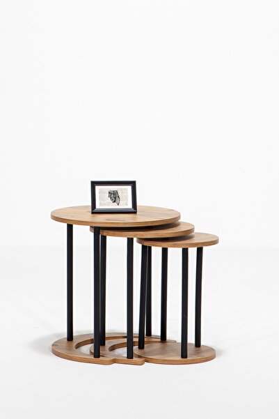 SANDALİE Avrupa Üçlü Zigon Sehpa Salon Takım - Atlantik Çam&siyah