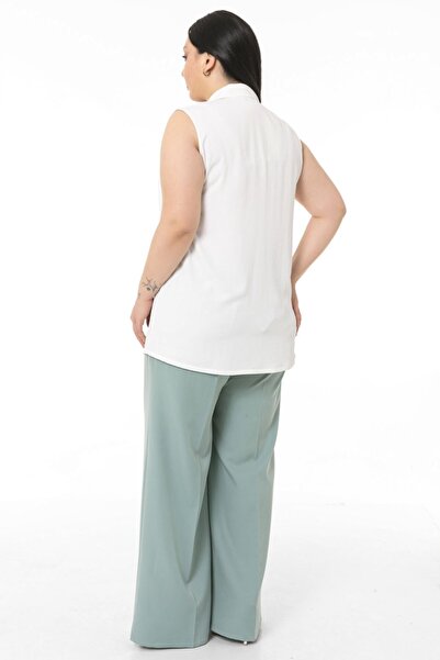 DISENTIS MODEST Cămașă albă fără mâneci cu guler de cămașă de mărime Plus