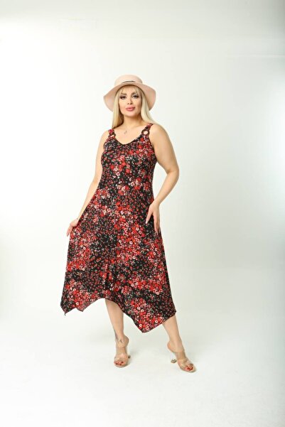 ModaSehle Women's Plus Size Buckle Strap Floral Pattern Dress