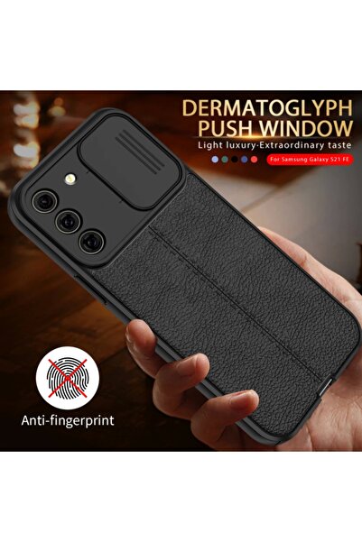 Fibaks Samsung Galaxy A03s Uyumlu Kılıf Sürgülü Slide Kamera Korumalı Deri Görünümlü Lüks Kapak