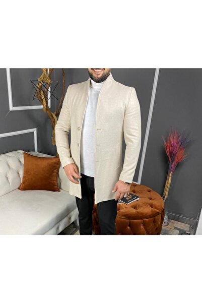 leonmen Italyan Stil Şal Yaka Krem Erkek Keşe Kaban