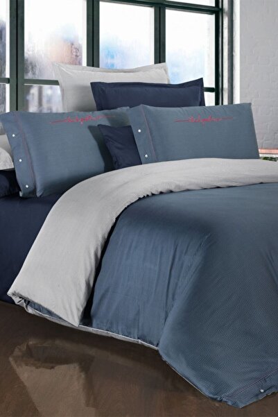 Sarev Double Blue Duvet Cover Set - Man Cotton Satin 300 Tc V3